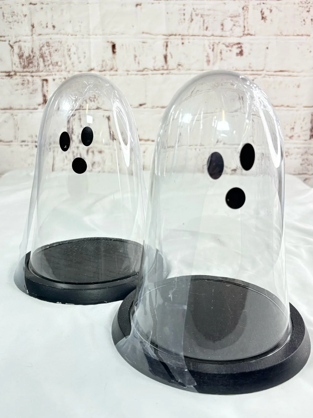 Set of 2 Clear Plastic Ghost Dome Halloween Tabletop Centerpieces, Black Base
